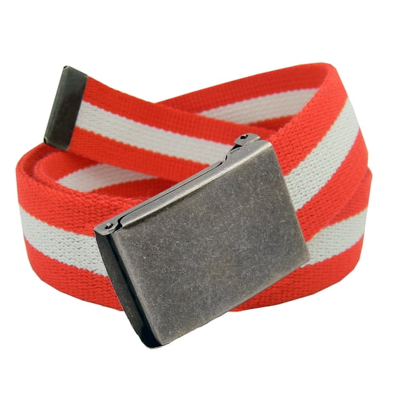 men's distressed silver flip top military belt buckle with canvas web belt medium pastel purple