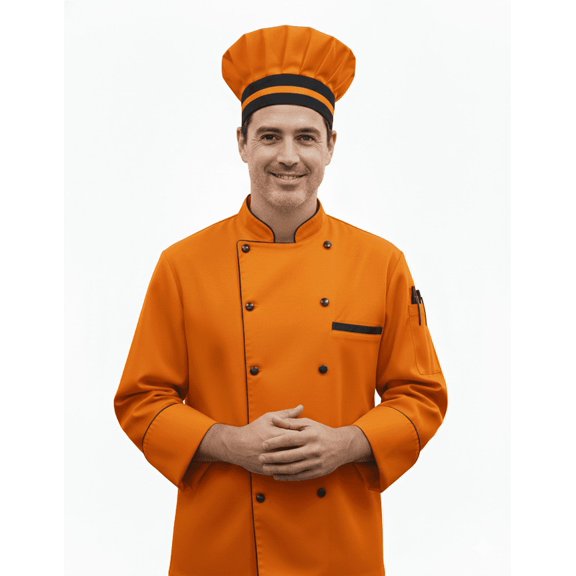 men's multicolor with Black trim 3/4 sleeve chef coat with free cap size (XS-6XL)