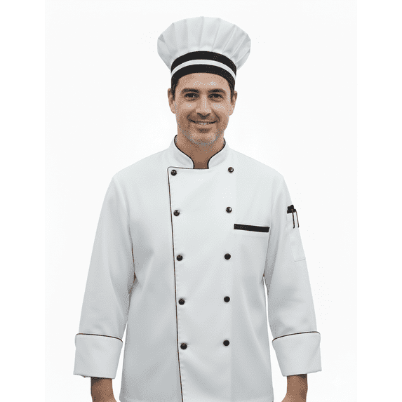men's multicolor with Black trim 3/4 sleeve chef coat with free cap size (XS-6XL)