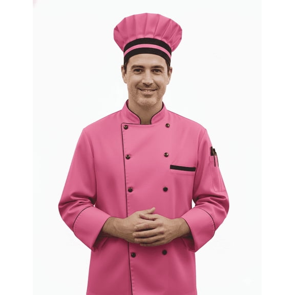 men's multicolor with Black trim 3/4 sleeve chef coat with free cap size (XS-6XL)