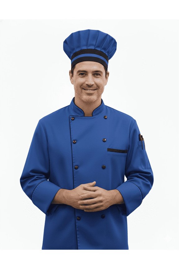 men's multicolor with Black trim 3/4 sleeve chef coat with free cap size (XS-6XL)