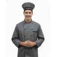 thumbnail image 1 of men's multicolor with Black trim 3/4 sleeve chef coat with free cap size (XS-6XL), 1 of 7
