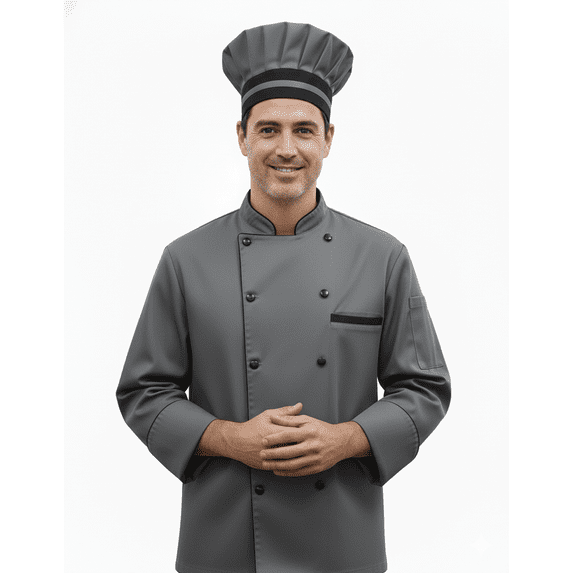 men's multicolor with Black trim 3/4 sleeve chef coat with free cap size (XS-6XL)