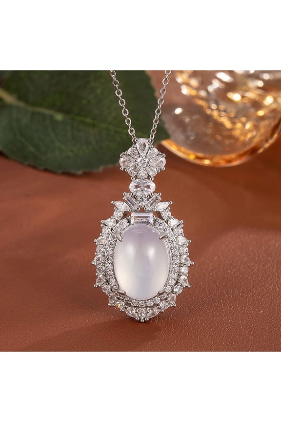 men's necklace Natural Ice Jade Agate Pendant Women's Style Emerald Embedded Gem Transparent White Jade Pendant Agate Necklace Pendant