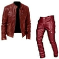 thumbnail image 1 of men's pants Long Retro Slim Men's Pants Autumn/winter Punk Casual Suit Leather Leather Pants Two Piece Suit Men's Clothing Sets, 1 of 5