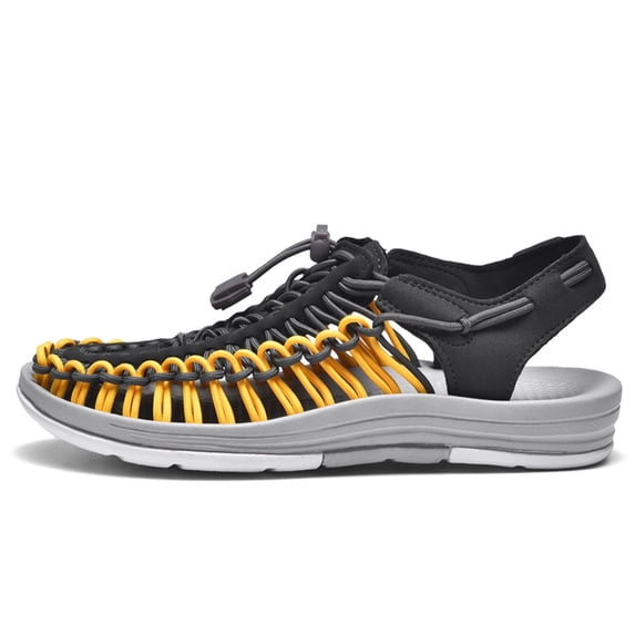 men's sandals lightweight breathable woven outdoor beach casual men's sandals are fashionable Gray Yellow