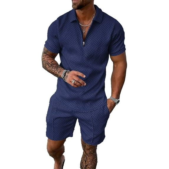 men's short sets outfits 2 piece summer tracksuit short sleeve polo shirt and shorts set casual sport suit