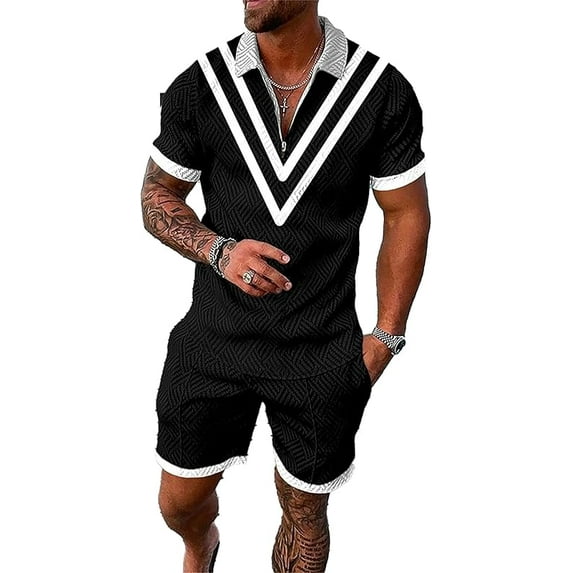 men's short sets outfits 2 piece summer tracksuit short sleeve polo shirt and shorts set casual sport suit
