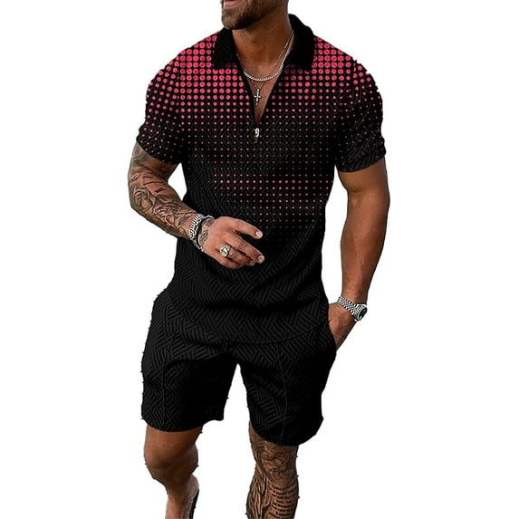 men's short sets outfits 2 piece summer tracksuit short sleeve polo shirt and shorts set casual sport suit