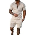 thumbnail image 1 of men's short sets outfits 2 piece summer tracksuit short sleeve polo shirt and shorts set casual sport suit, 1 of 4