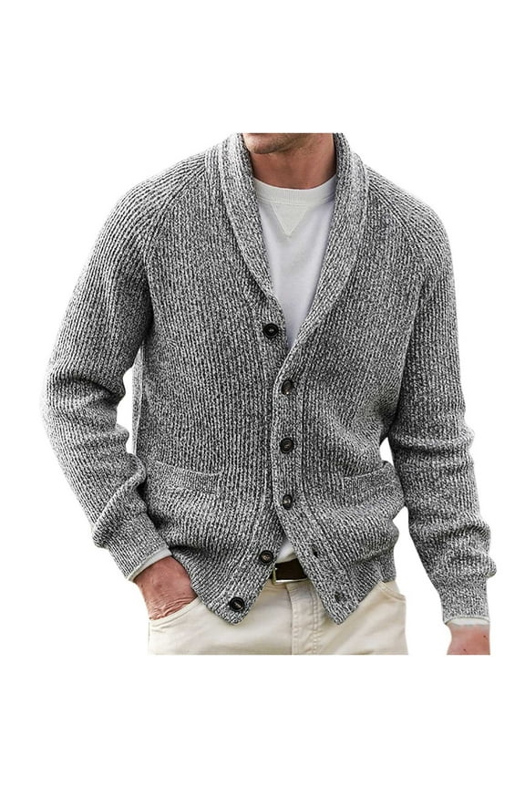 men's winter button down turn collar knitwear cardigan coats casual solid color thermal long sleeve v neck streetwear sweater