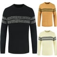 thumbnail image 1 of men's winter keep warm high crew neck outwear tops fashion stripe patchwork long sleeve pullover sweater thermal shirt, 1 of 4