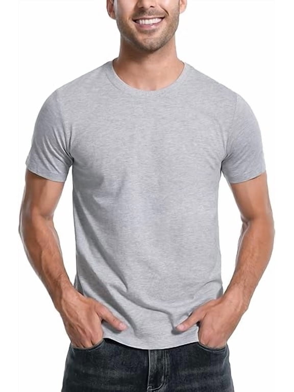 Men‘s Bamboo Viscose T-Shirt, Cooling Crew Neck Basic Tee Heather Gray XXL