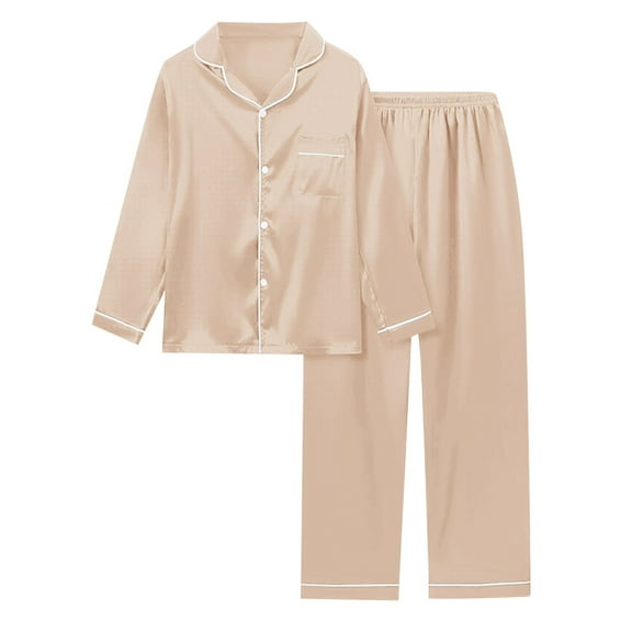 menopause pajama sets for women cooling moisture wicking nightwear for hot flashes Women's Satin Solid Long Sleeve Pajama Set Comfort Loungewear