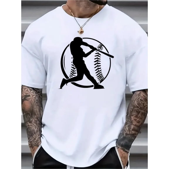 mens anime figure and baseball graphic print t shirt casual crew neckstretch fabric short sleeve flared hem
