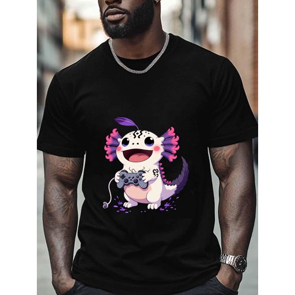 mens black short sleeve t shirt with axon graphic crew neck summer tee suitable for birthday parties themed events casual attire comfortable breathable shirt for