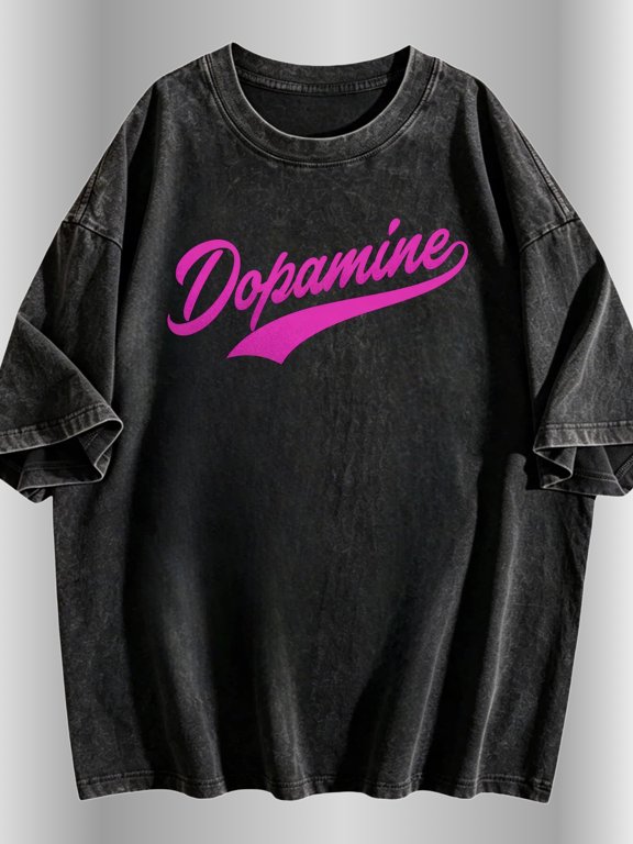 mens casual streetwear black washed t shirt dopamine script graphic aesthetic hip hop y2k harajuku style retro urban fashion oversized cotton tee for summer music fe