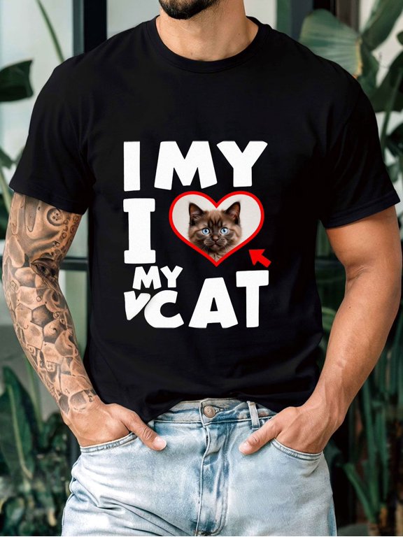 mens custom cat photo t shirt pet picture print short sleeve crew neck tee suitable for birthdays weddings gifts for cat owners summer casual wear for pet lovers fathe