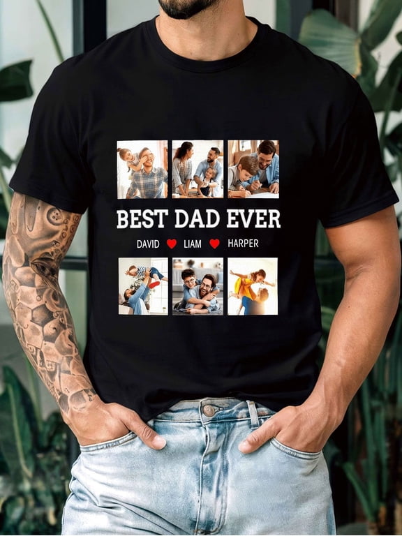 mens custom photo collage t shirt personalized best dad ever suitable for fathers day gift family photo print crew neck short sleeve tee breathable casual summer shirt