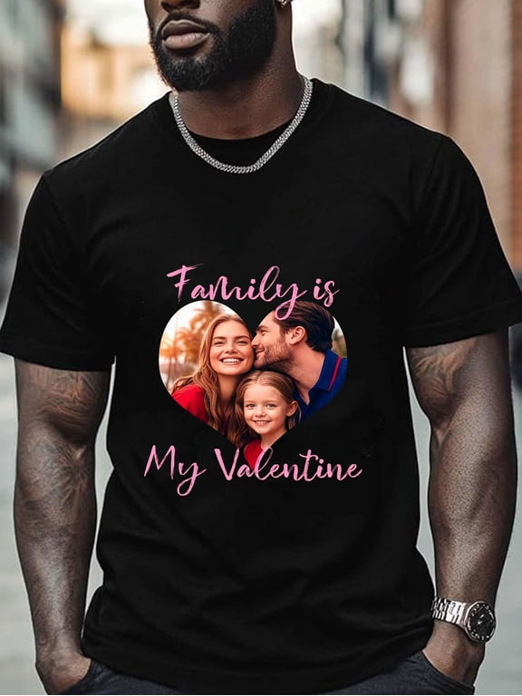 mens custom photo t shirt with personalized heart shaped picture print suitable for couples family gifts breathable short sleeve crew neck shirt for birthdays weddings