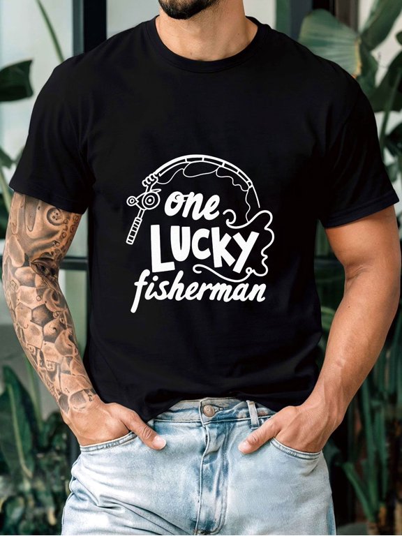 mens fishing themed t shirt with fisherman print short sleeve crew neck casual summer tee suitable for dad gifts outdoor activities birthday wedding party apparel