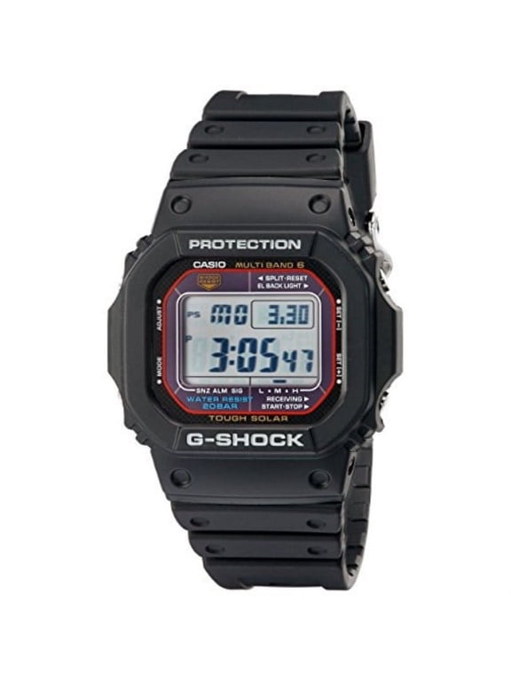 mens g-shock atomic solar resin watch - black rubber strap - silver dial - gwm5610-1