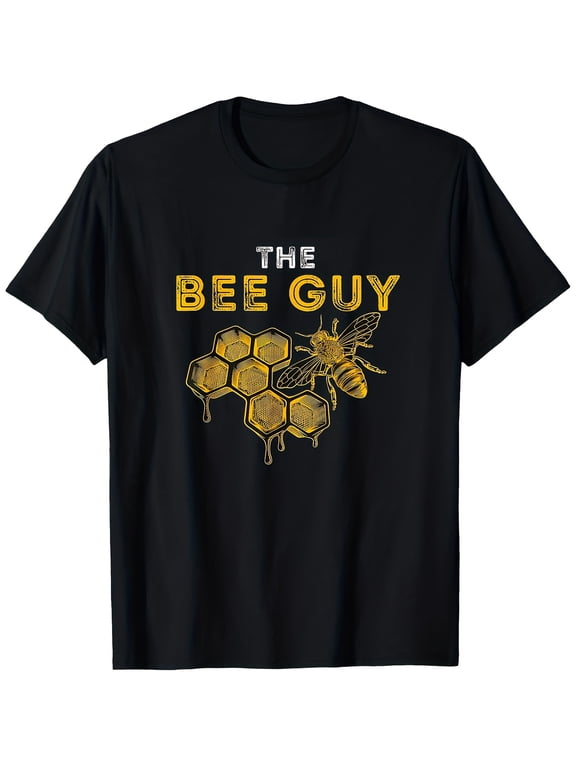 mens graphic tee vibrant print featuring honeycomb bee motif black yellow style round neck short sleeves for bee t shirt summer outdoor wear relaxed long las