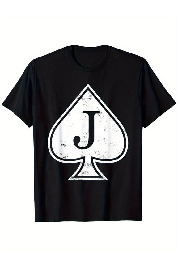 mens heavyweight spade j symbol t shirt oversized white spade j letter print casual crew neck tee for casual attire machine washable