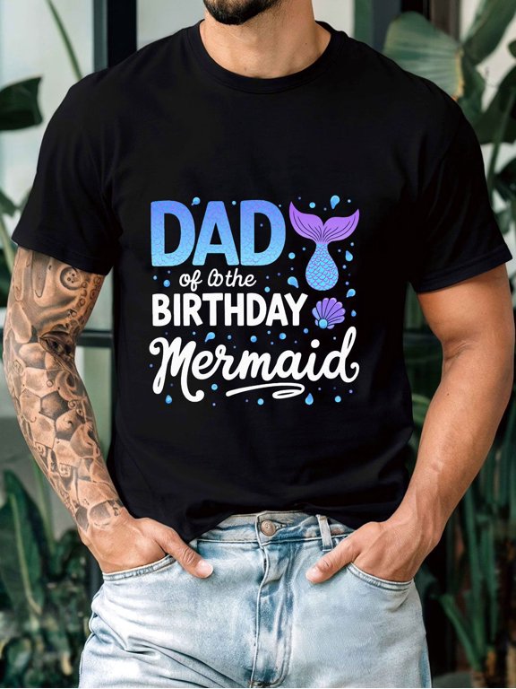mens mermaid print t shirt suitable for dads birthday themed short sleeve crew neck tee for fathers day wedding party casual summer shirt for dads nautical christmas