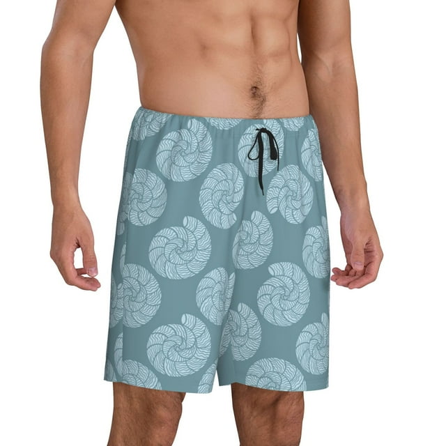 Mens Pajama Pants Sea Shells Blue Comfy Sleep Shorts Mens Pajama