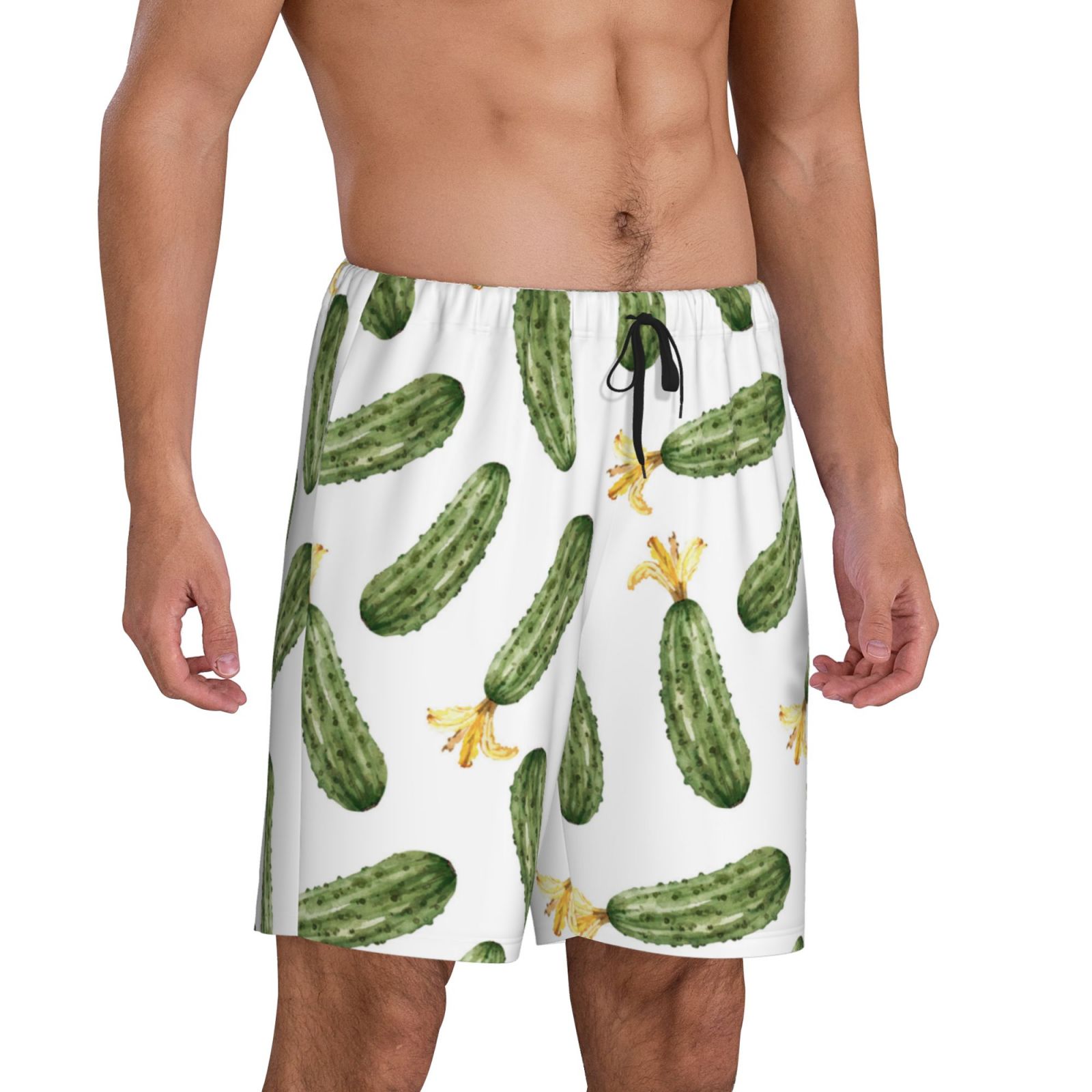 Mens Pajama Pants - green Cucumber Print Comfy Sleep Shorts Mens Pajama ...