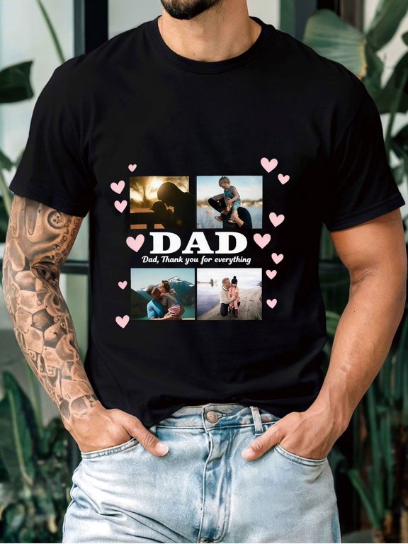 mens personalized dad photo t shirt custom photo name text printing suitable for casual crew neck short sleeve shirt breathable summer gift for fathers day family wi
