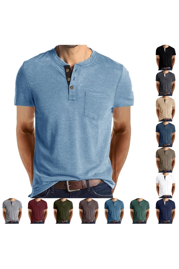 mens shirts,men's clothing Men's Casual Solid Color Base Layer Sport Shirt Short Sleeve Henley Neck Top Breathable Moisture Wicking for Athletic Wear and Daily Use,Army Green,L