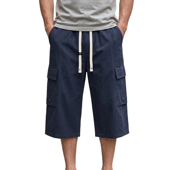 mens shorts Cargo Capri Pants Multi Pocket Loose Casual Shorts Summer Lightweight Breathable,Blue,L