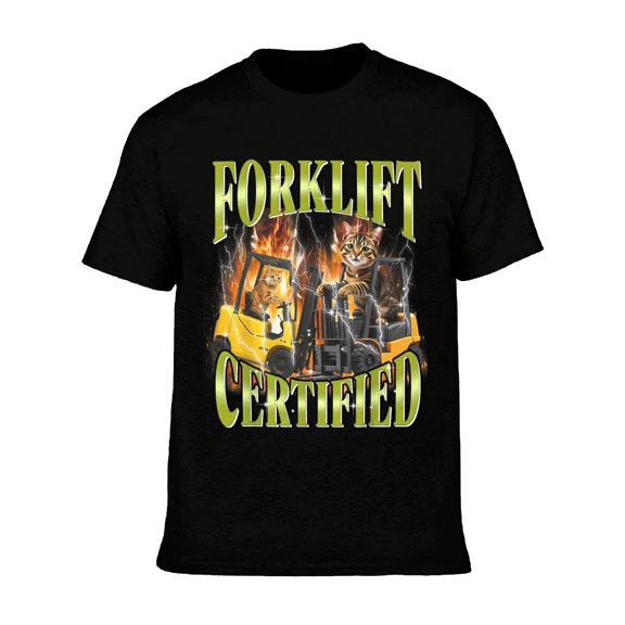 mens vintage 90s forklift cat driver meme t shirt retro humor iconic forklift cat print loose crew neck short sleeve tee suitable for parties casual wear nostalgic 90s