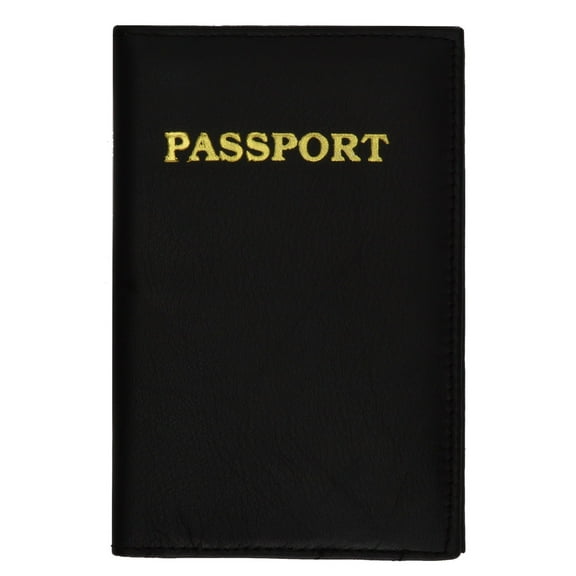 menswallet Genuine Leather Gold Logo Passport Cover Holder for Travel 151 CF (C) Navy Blue