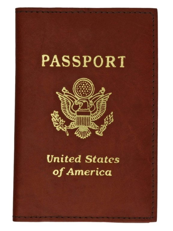 menswallet Genuine Leather USA Gold Logo Passport Cover Holder for Travel 151 CF USA (C) Burgundy