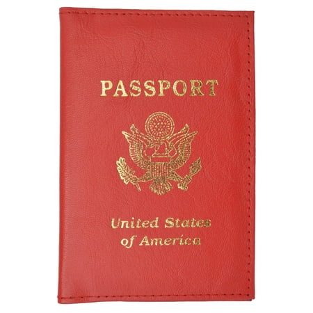 menswallet Genuine Leather USA Gold Logo Passport Cover Holder for Travel 151 CF USA (C) Red