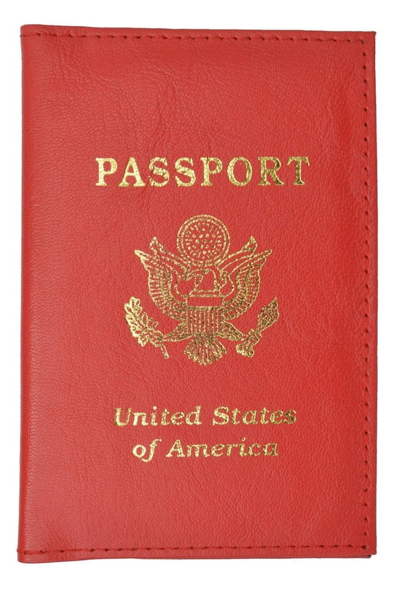 menswallet Genuine Leather USA Gold Logo Passport Cover Holder for Travel 151 CF USA (C) Red