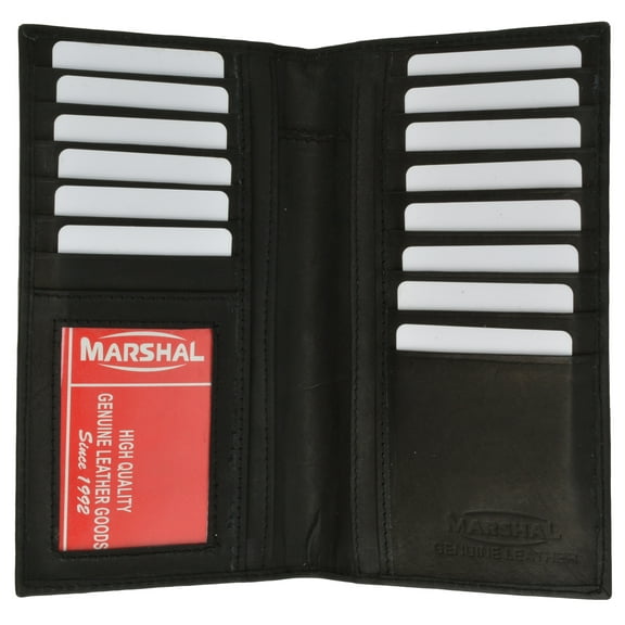menswallet Mens Leather Long Wallet Pockets ID Card Clutch Bifold Purse, Black