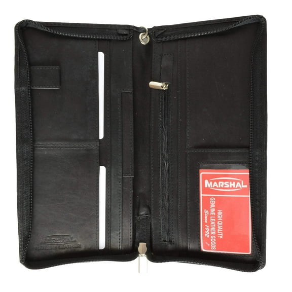 menswallet Top Grain Genuine Leather Travel Organizer Wallet Passport Holder 563 CF (C) Black