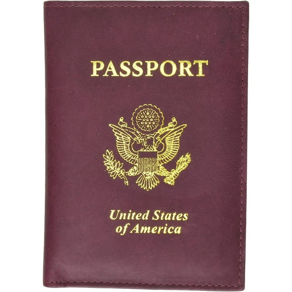 Marshal 601 USA Gold Genuine Leather Passport Cover for Travel with Credit Card Slots Purple