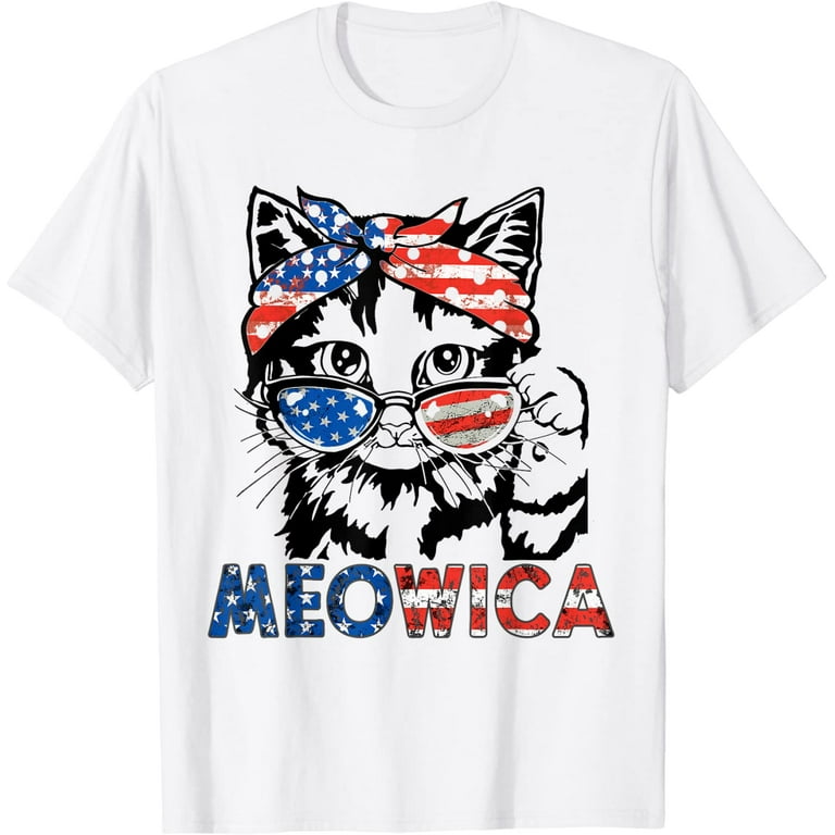 4th Of July Meowica Cat American Flag Glasses T Shirt Kids 4th Of July Meowica Cat American Flag Glasses T Shirt Kids