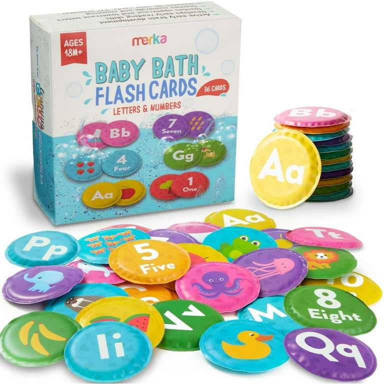 merka Baby Bath Flashcards: Alphabet – Set of 36 Floating Flashcards (ABCs  & Numbers) – Learning Activities for Babies & Preschool Kids – Educational