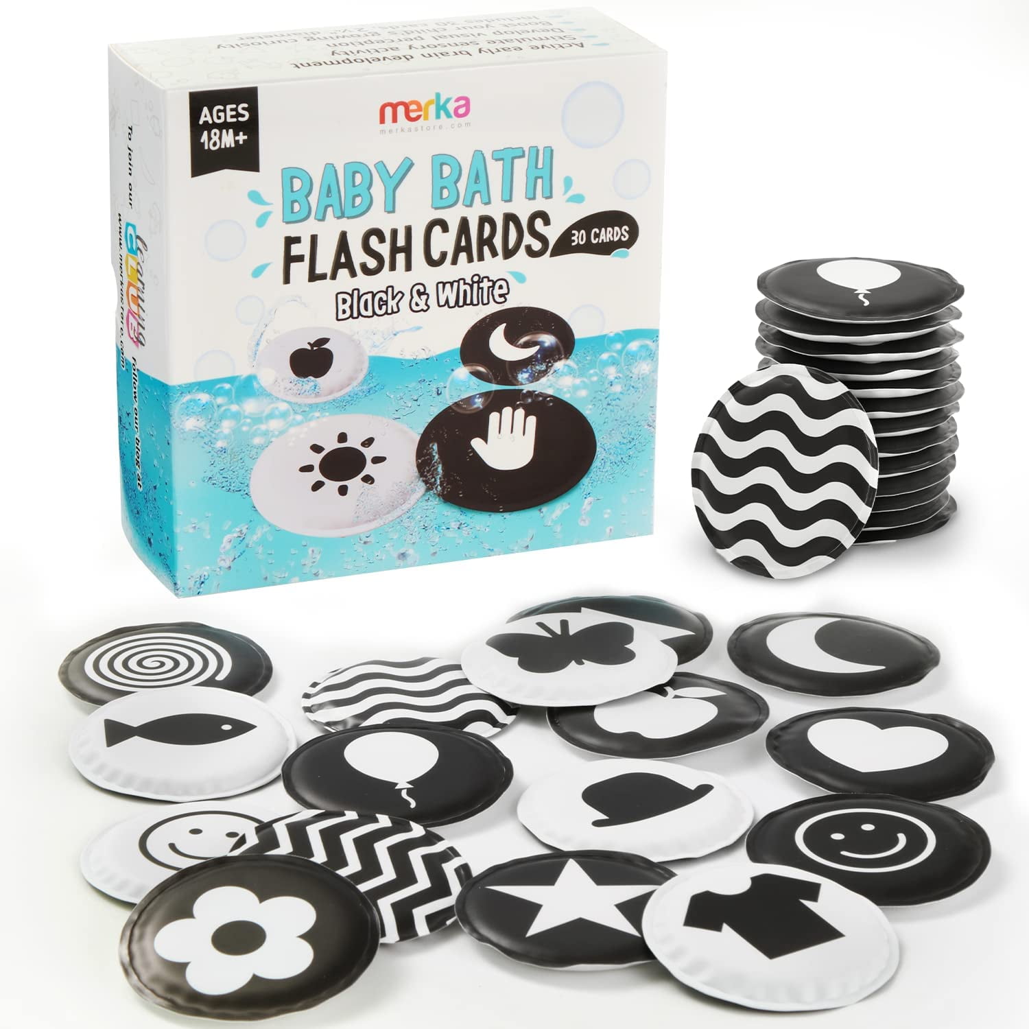 merka Baby Bath Flashcards Black and White Set of 30 Floating Flashcards with HighContrast