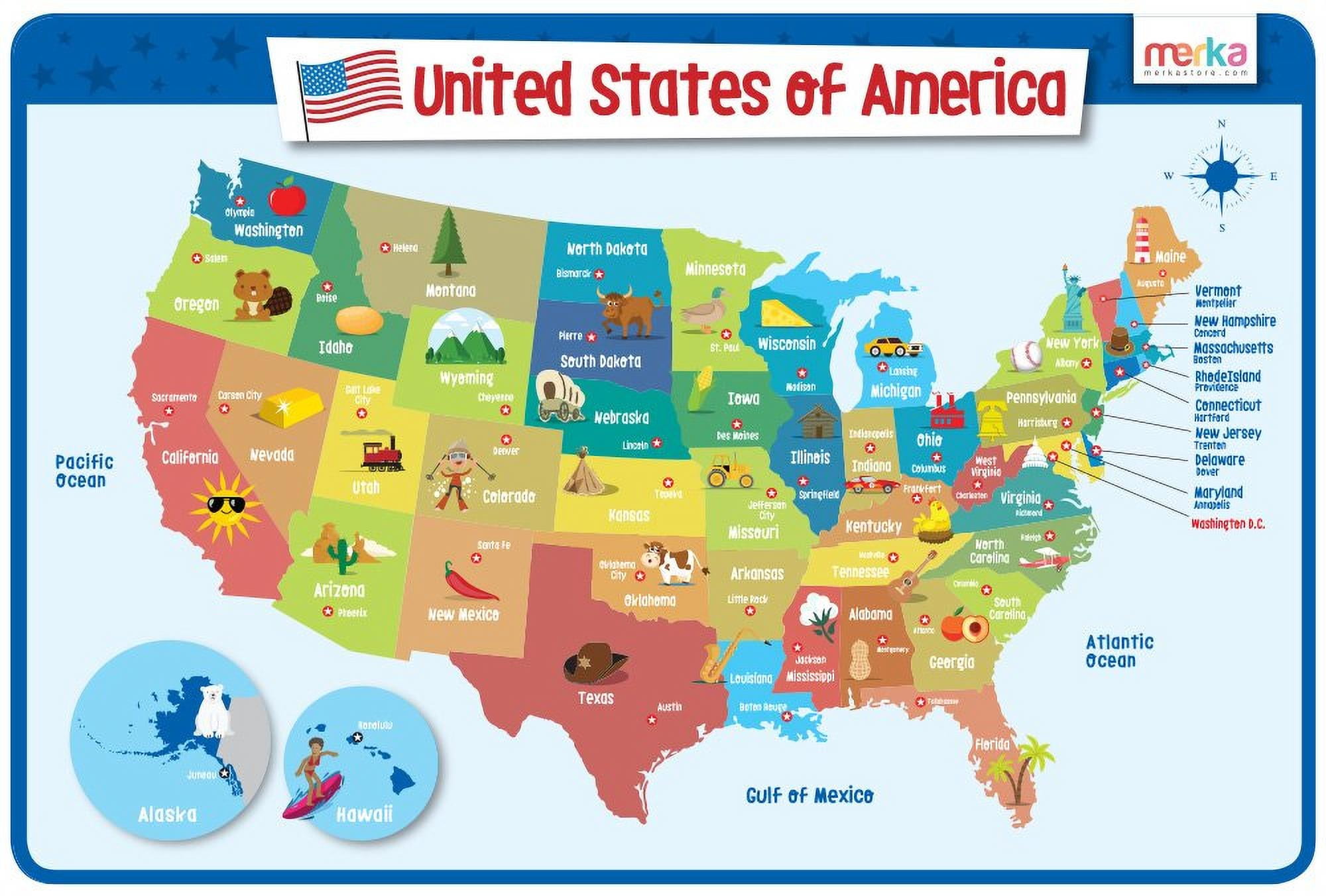 merka Kids Placemats Educational - Merka Kids Placemats Educational Placemat Non Slip Reusable Plastic United States Of America Map USA States Capitals 8c9397ed Bcfb 413f A40e 1467dbabbd25.b28bf463104981f94ee984a37a20959b 
