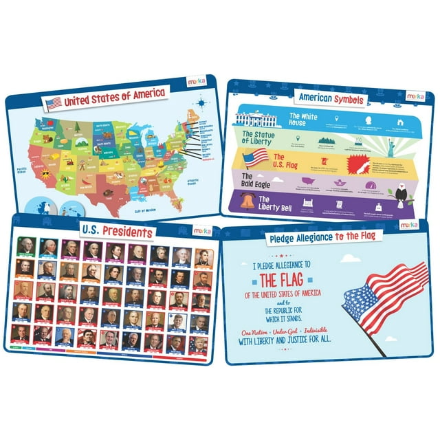 merka Placemats for Kids, 4 Pack Educational Placemat Mat for Dining