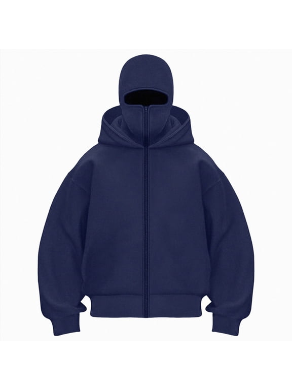 Balaclava Hoodie with Mask, Masked Hoodie for Women Men, Double Hooded Zip Jacket with Mask Size M