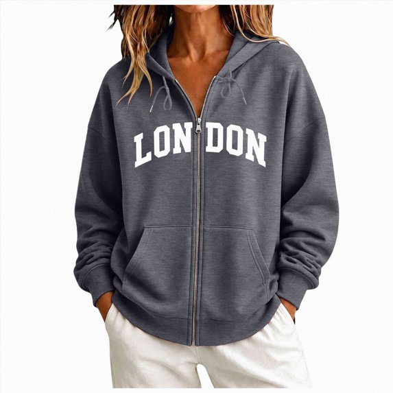 merlath Oversized Zip Up Hoodies for Women Casual Graphic Long Sleeve Sweatshirts Fall Spring Track Jackets with Pockets Size M