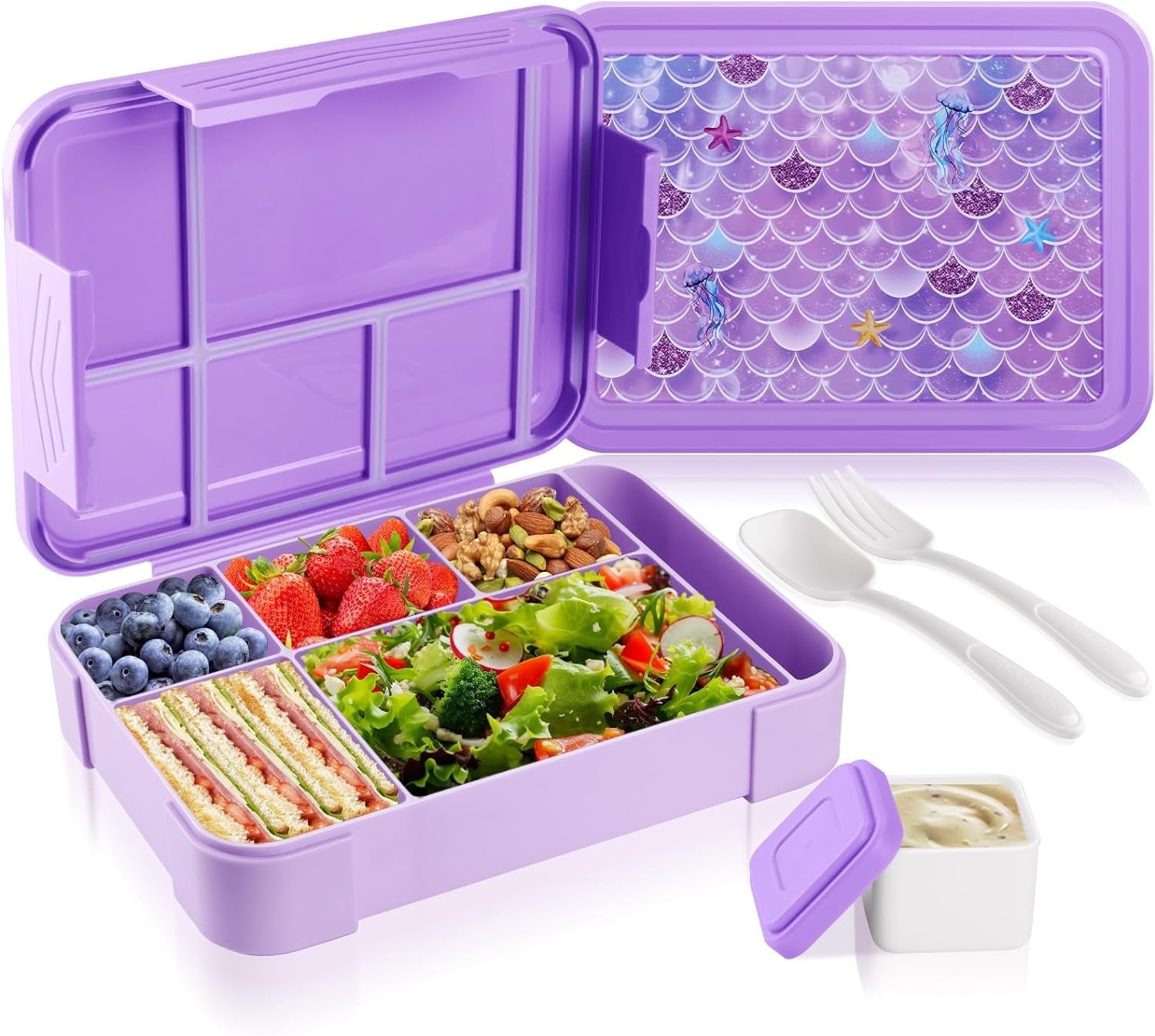 Purple Mermaid Stainless Steel Kids Bento Box with Utensils
